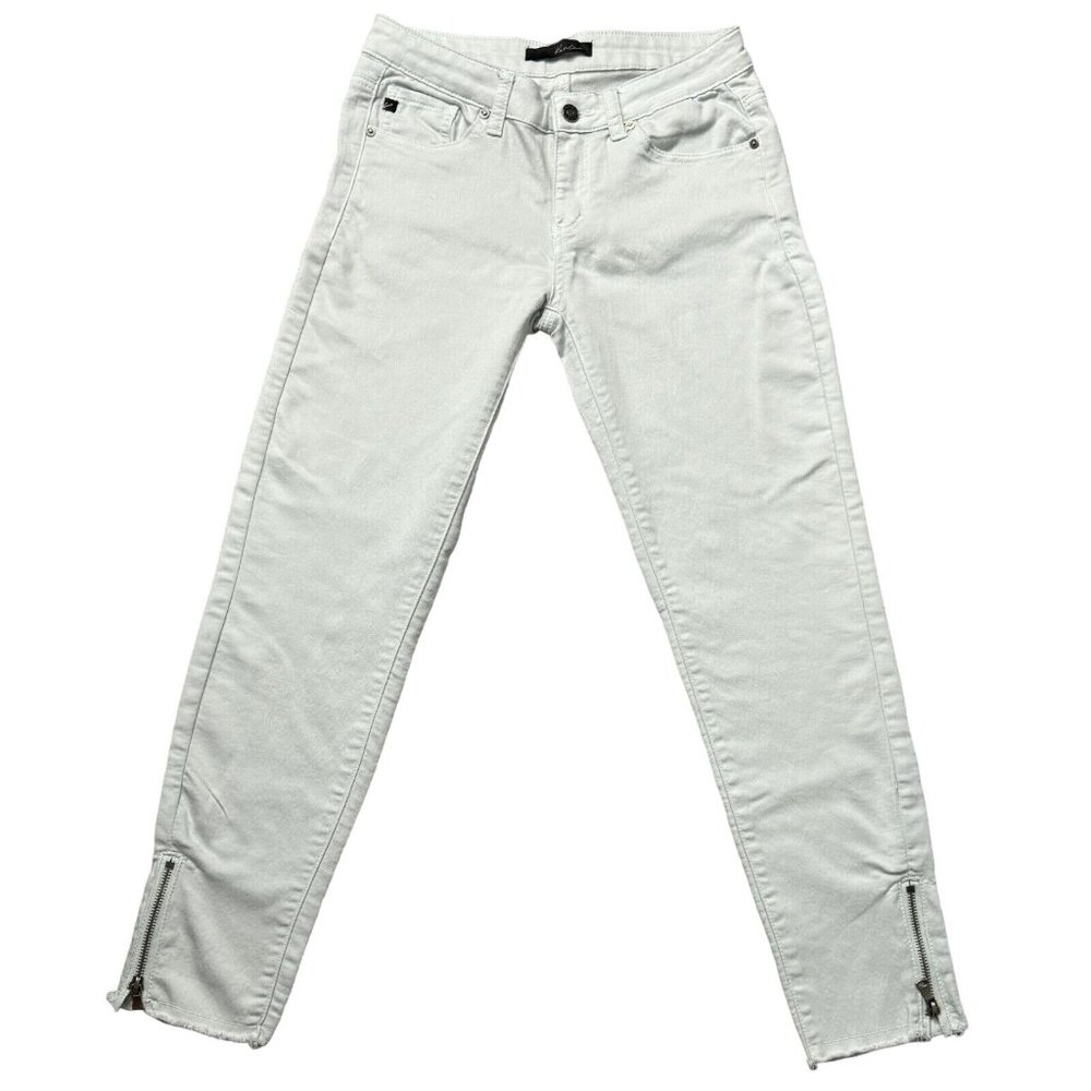 KanCan Skinny Jeans Womens Size 5/26 Mint Green Raw Hem Ankle Zipper Low Rise